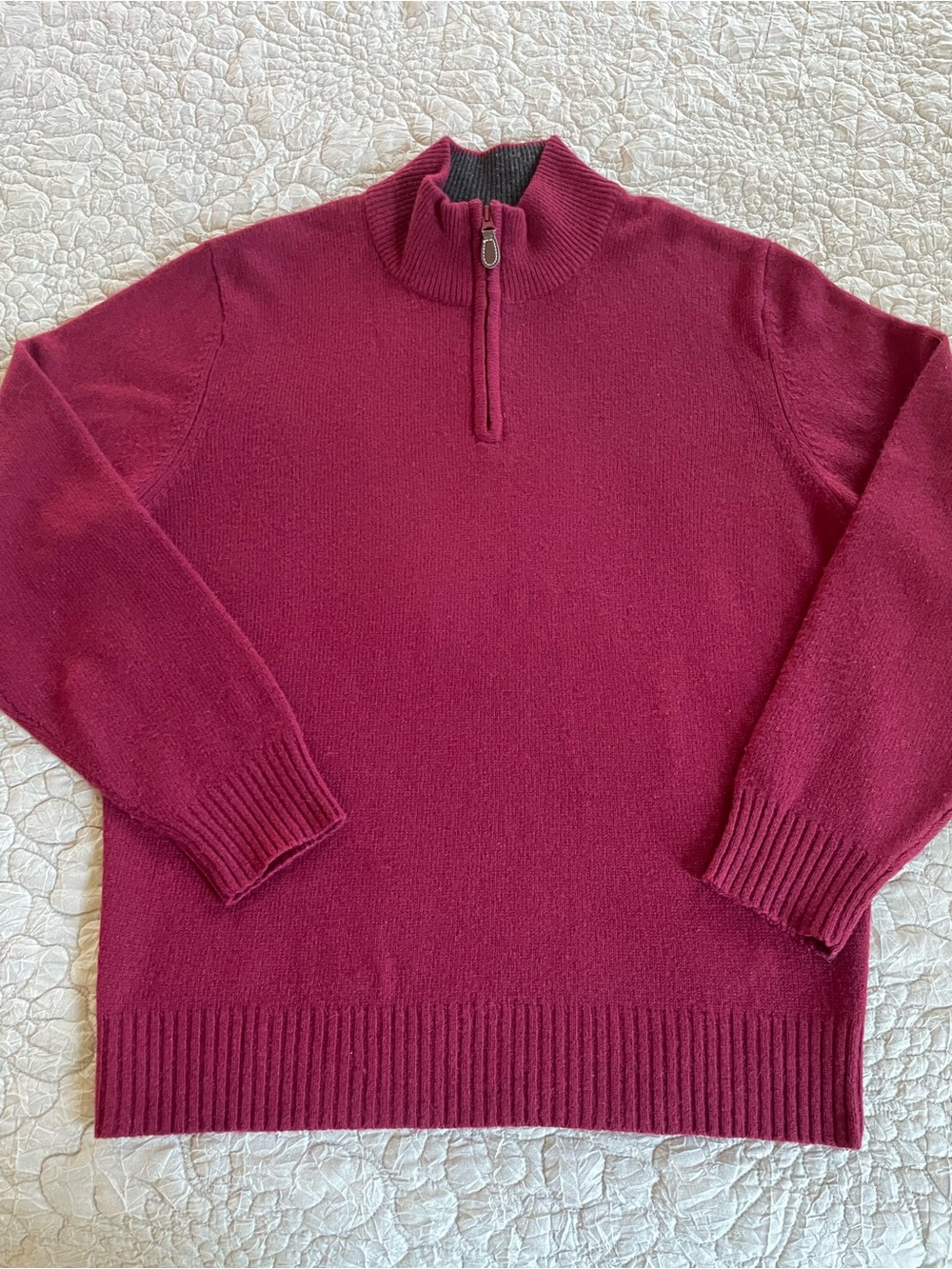 Jos. A. Bank Burgundy Knit Lambswool /Nylon 1/4 Zip Mock Neck Pullover Sweater M